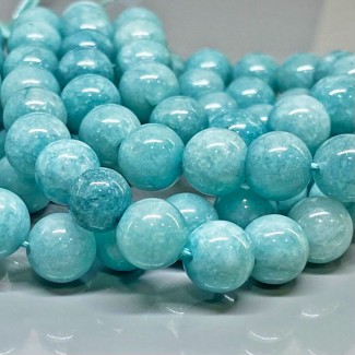 Natural Dyed Aquamarine 10mm Smooth Round AA Grade Gemstone Beads Strand