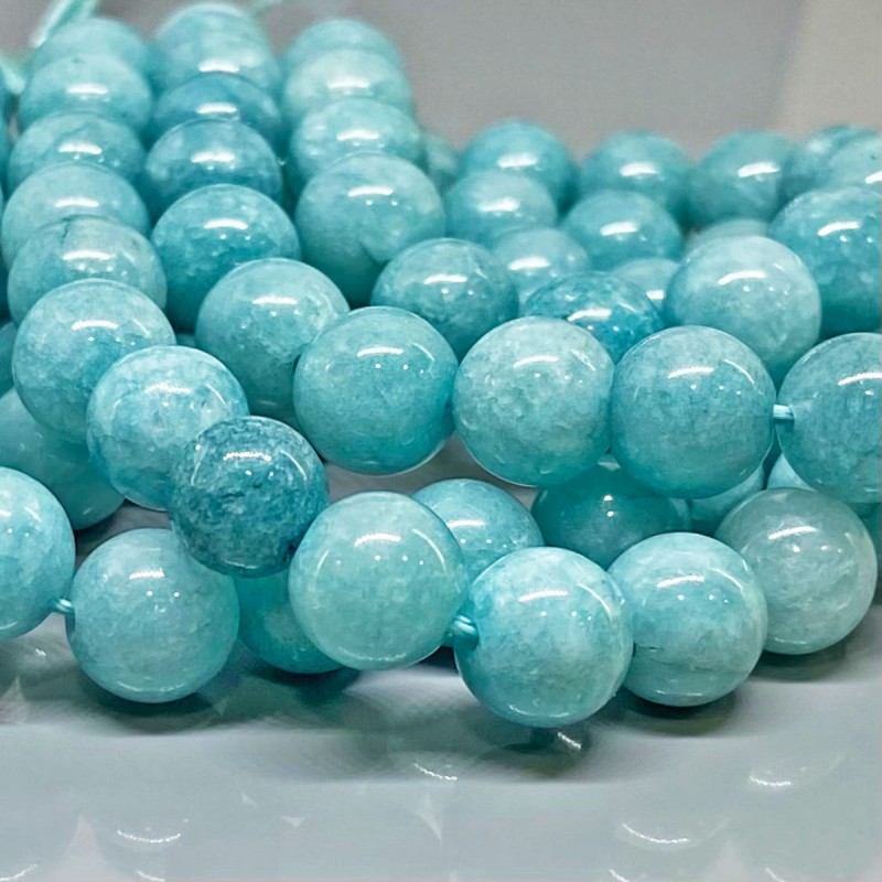 Natural Dyed Aquamarine 8mm Smooth Round AA Grade Gemstone Beads Strand