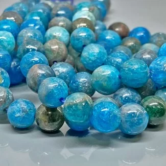 Natural Neon Blue Apatite 10mm Smooth Round A Grade Gemstone Beads Strand