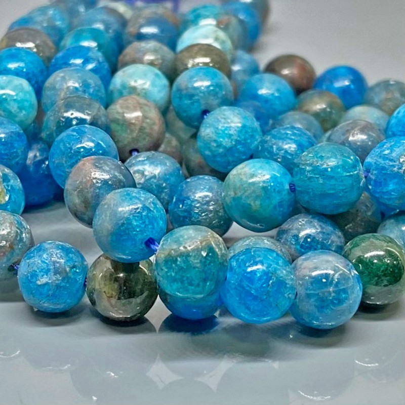 Natural Neon Blue Apatite 4mm Smooth Round A Grade Gemstone Beads Strand