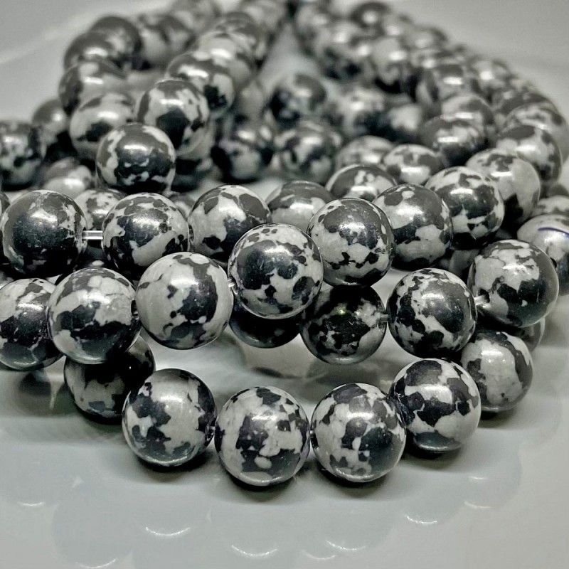 Natural Snowflake Obsidian 8mm Smooth Round AA Grade Gemstone Beads Strand