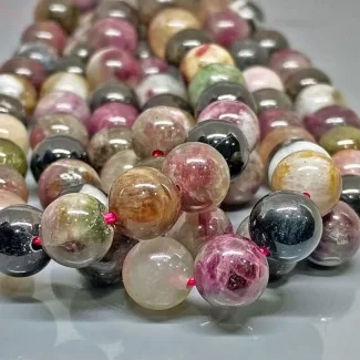 Natural Multi Color Tourmaline 10mm Smooth Round B Grade Gemstone Beads Strand