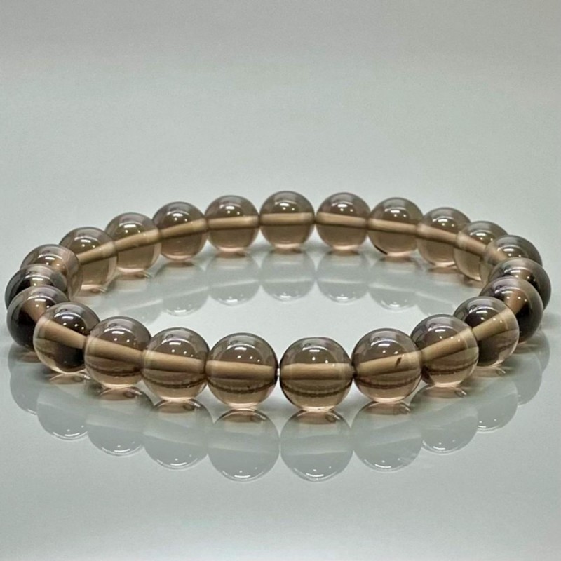 Natural Smoky Quartz 8mm Smooth Round AAA Grade Gemstone Beads Stretch Bracelet