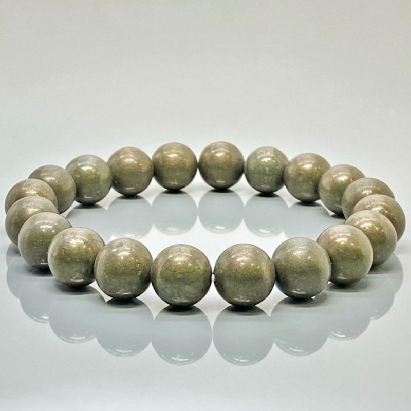 Natural Pyrite 10mm Smooth Round AAA Grade Gemstone Beads Stretch Bracelet