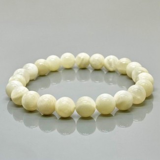 Natural White Moonstone 8mm Smooth Round AA+ Grade Gemstone Beads Stretch Bracelet