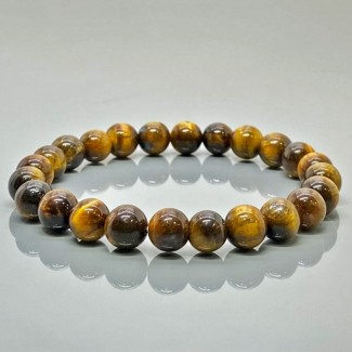 Natural Yellow Tiger Eye 10mm Smooth Round AAA Grade Gemstone Beads Stretch Bracelet