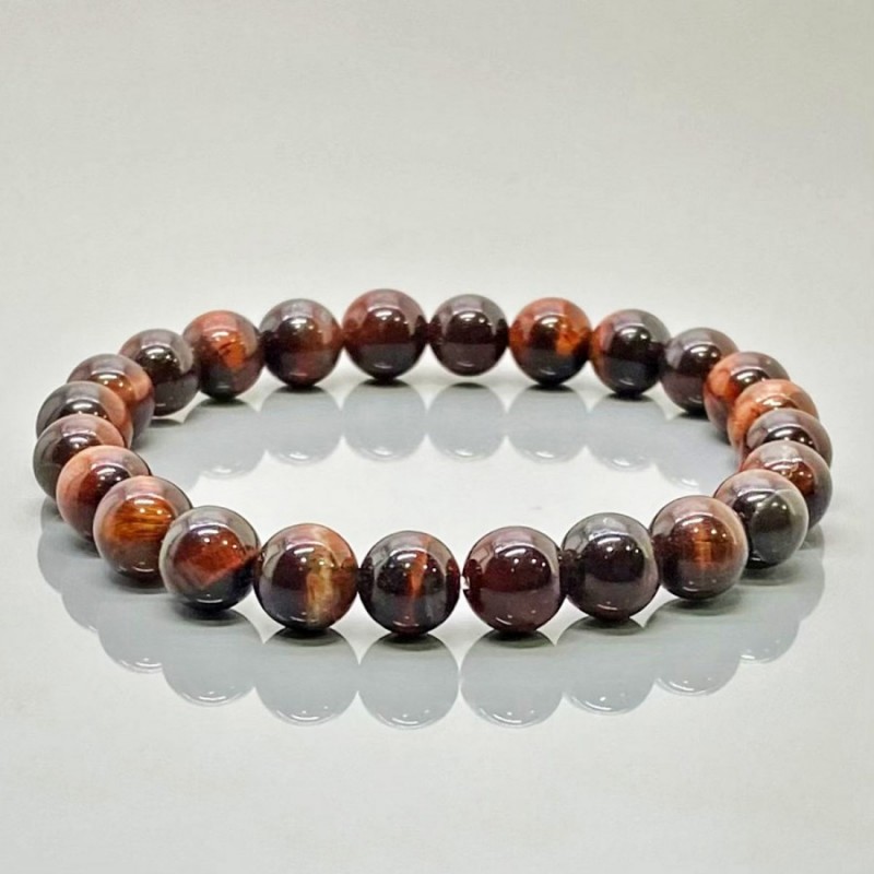 Natural Red Tiger Eye 8mm Smooth Round AAA Grade Gemstone Beads Stretch Bracelet