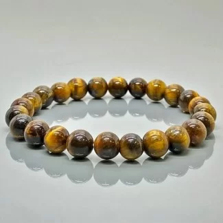 Natural Yellow Tiger Eye 8mm Smooth Round AAA Grade Gemstone Beads Stretch Bracelet