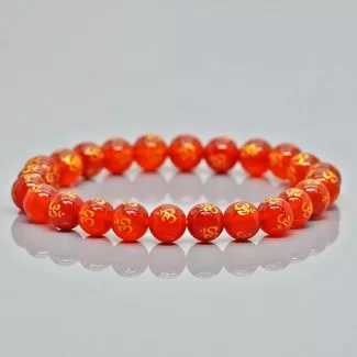 Natural Printed Red Onyx 8mm Smooth Round AAA Grade Gemstone Beads Stretch Bracelet