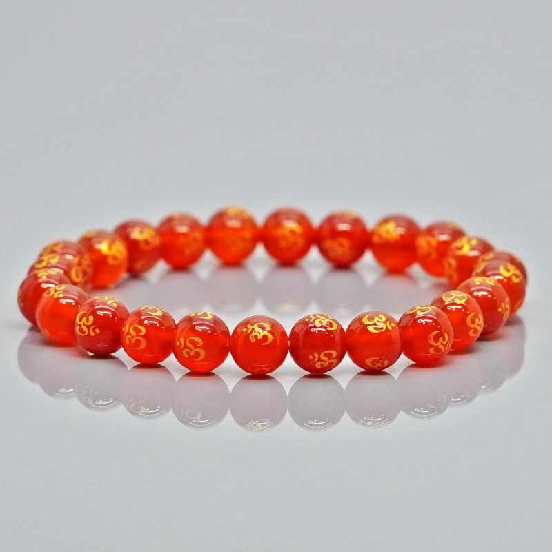 Natural Printed Red Onyx 10mm Smooth Round AAA Grade Gemstone Beads Stretch Bracelet