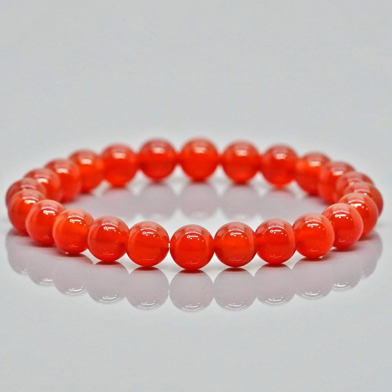 Natural Red Onyx 8mm Smooth Round AAA Grade Gemstone Beads Stretch Bracelet