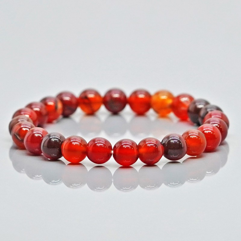 Natural Red Onyx 8mm Smooth Round A Grade Gemstone Beads Stretch Bracelet
