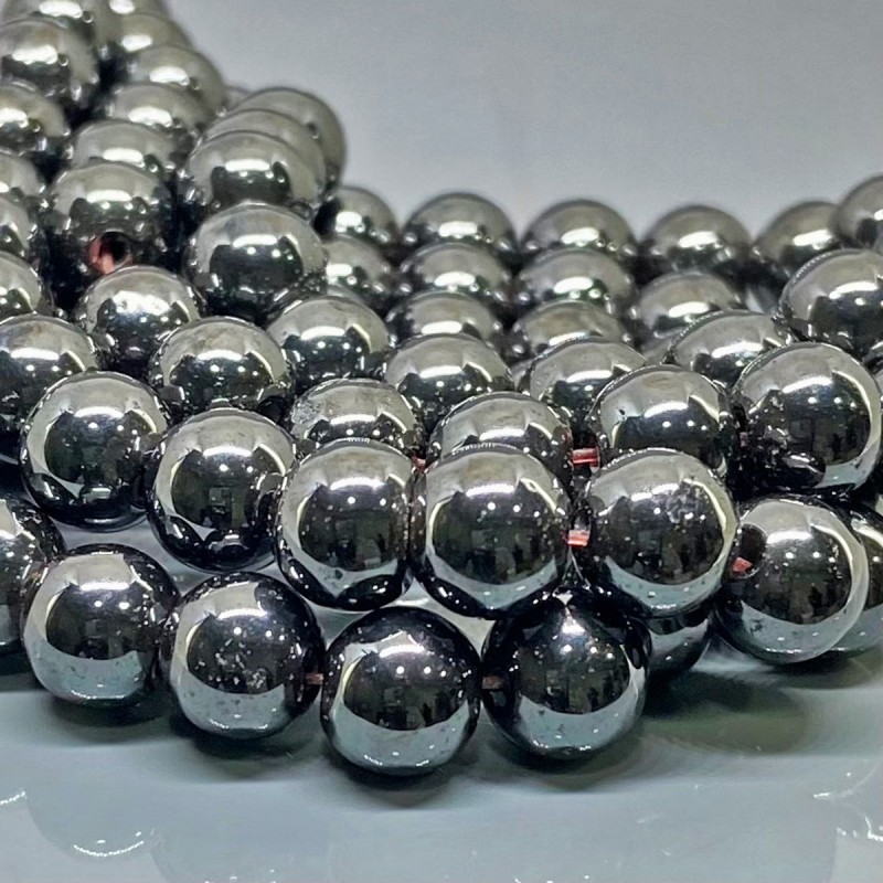 Natural Magnetic Hematite 10mm Smooth Round AAA Grade Gunmetal Beads Strand 