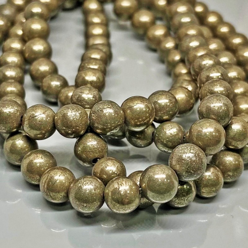 Natural Pyrite 6mm Smooth Round AAA Grade Gemstone Beads Strand