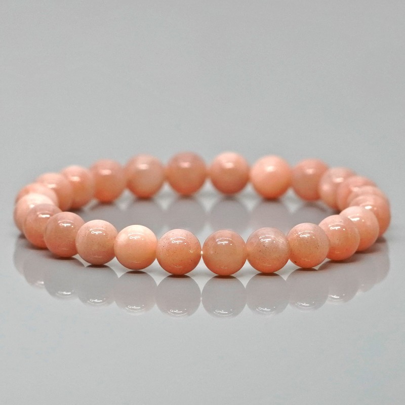 Natural Peach Moonstone 8mm Smooth Round AA Grade Gemstone Beads Stretch Bracelet