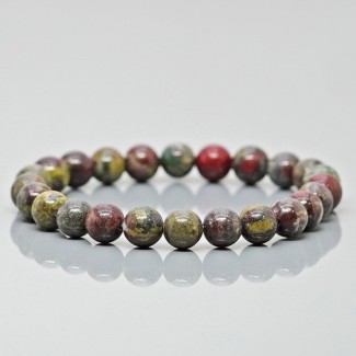 Natural Dragon Bloodstone 10mm Smooth Round AAA Grade Gemstone Beads Stretch Bracelet