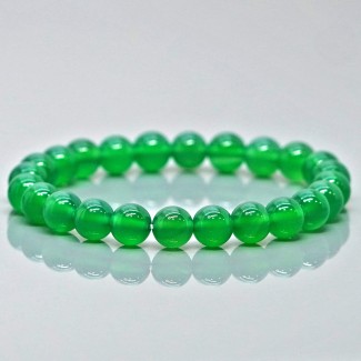 Natural Green Onyx 10mm Smooth Round AAA Grade Gemstone Beads Stretch Bracelet