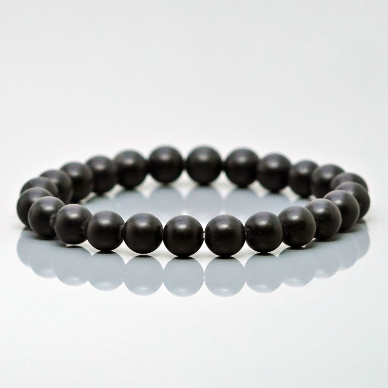 Natural Black Onyx 8mm Smooth Round AA Grade Gemstone Beads Stretch Bracelet