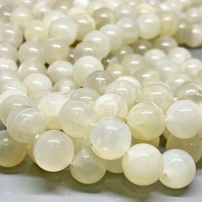 Natural White Moonstone 10mm Smooth Round AA Grade Gemstone Beads Strand