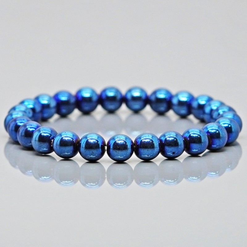 Natural Coated Hematite 8mm Smooth Round AAA Grade Gemstone Beads Stretch Bracelet