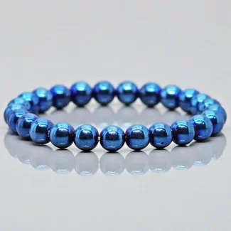 Natural Coated Hematite 10mm Smooth Round AAA Grade Gemstone Beads Stretch Bracelet