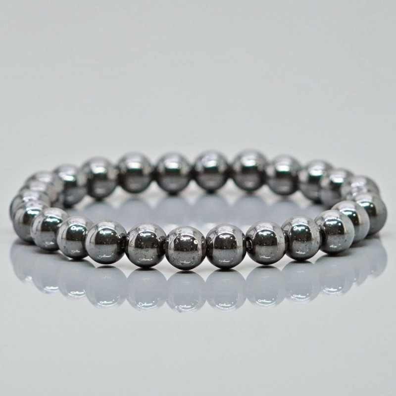 Natural Magnetic Hematite 10mm Smooth Round AAA Grade Gemstone Beads Stretch Bracelet
