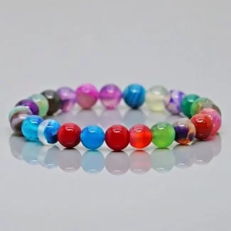 Natural Multi Color Onyx 8mm Smooth Round AA Grade Gemstone Beads Stretch Bracelet