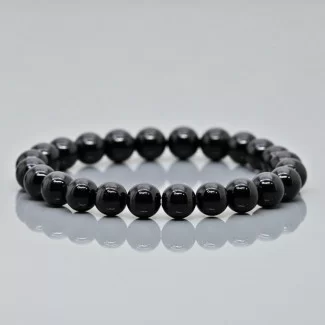 Natural Black Onyx 8mm Smooth Round AAA Grade Gemstone Beads Stretch Bracelet