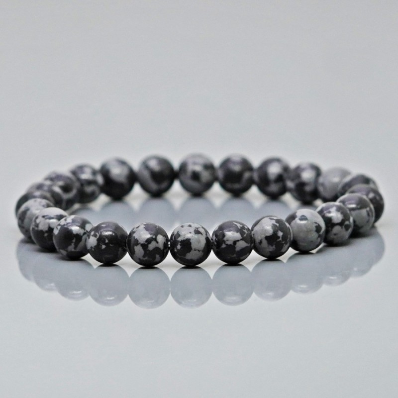 Natural Snowflake Obsidian 8mm Smooth Round AA Grade Gemstone Beads Stretch Bracelet