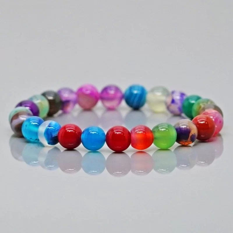 Natural Multi Color Onyx 10mm Smooth Round AA Grade Gemstone Beads Stretch Bracelet