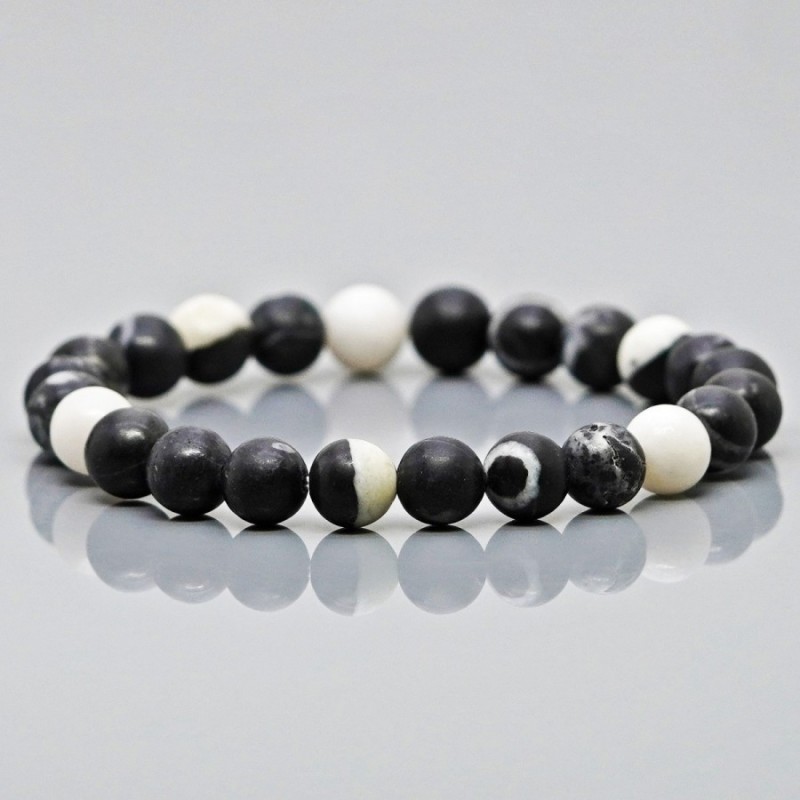 Natural Black Zebra Jasper 10mm Smooth Round AAA Grade Gemstone Beads Stretch Bracelet