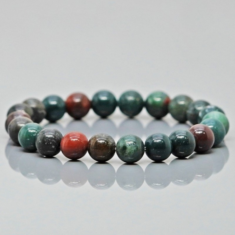 Natural Indian Bloodstone 8mm Smooth Round AAA Grade Gemstone Beads Stretch Bracelet