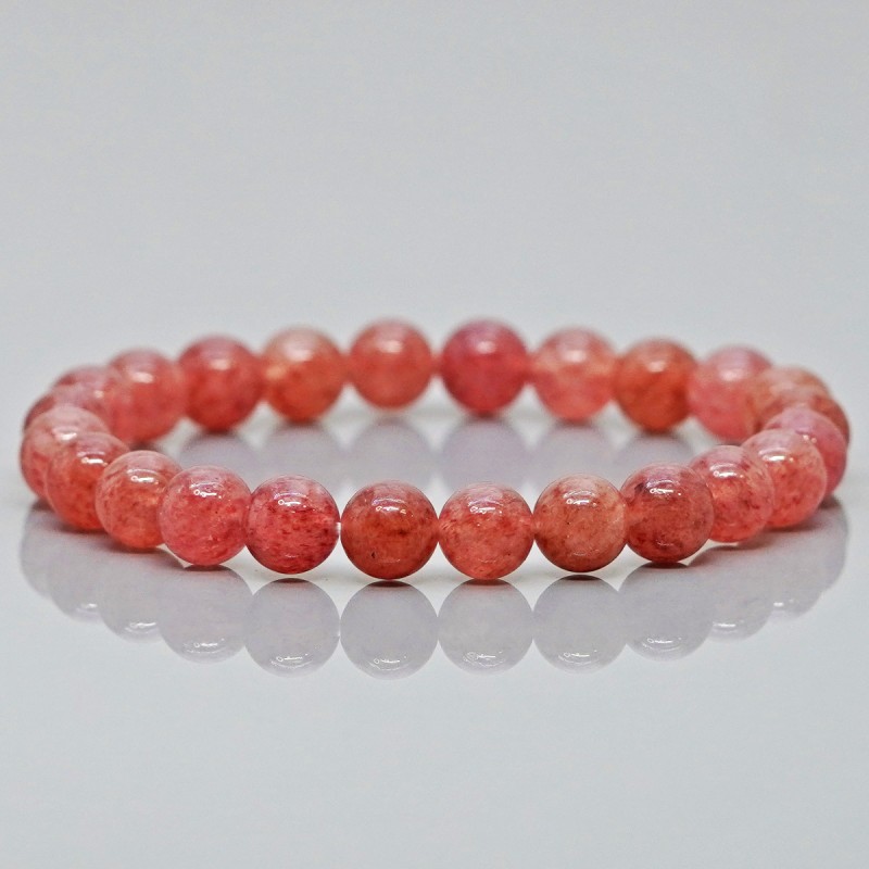 Natural Strawberry Quartz 8mm Smooth Round AA Grade Gemstone Beads Stretch Bracelet
