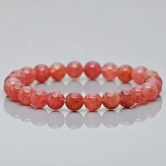 Natural Strawberry Quartz 10mm Smooth Round AA Grade Gemstone Beads Stretch Bracelet
