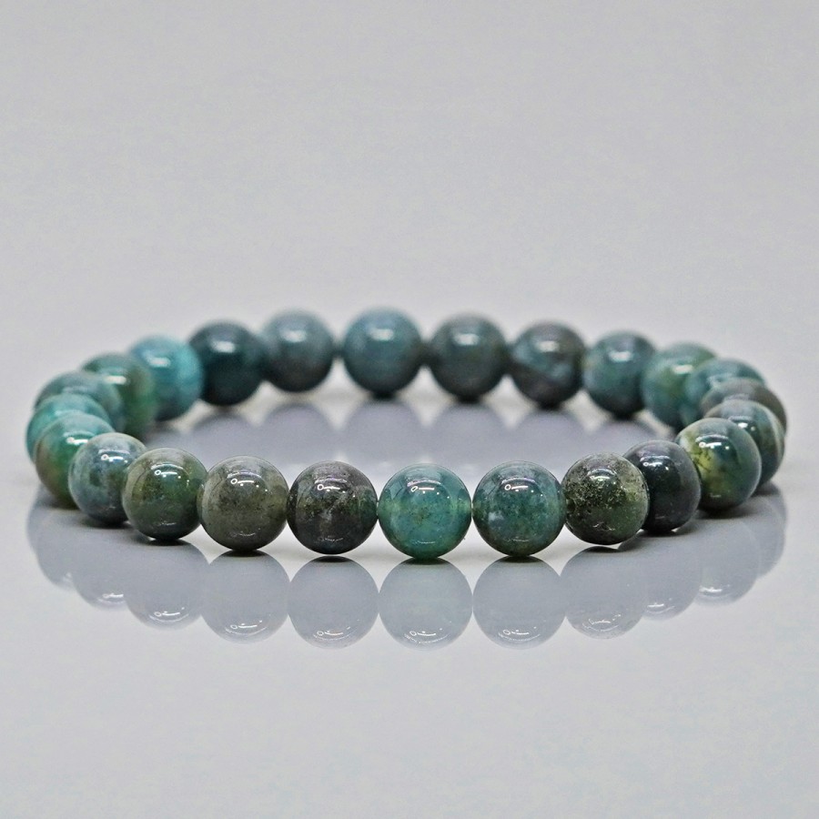 Natural Moss Agate 8mm Smooth Round Gemstone Beads Stretch Bracelet - 21444