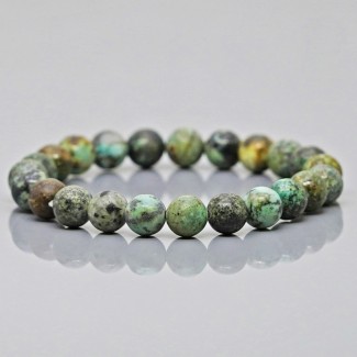 Natural African Turquoise 10mm Smooth Round AA Grade Gemstone Beads Stretch Bracelet