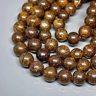 Natural Bronzite 8mm Smooth Round AAA Grade Gemstone Beads Strand