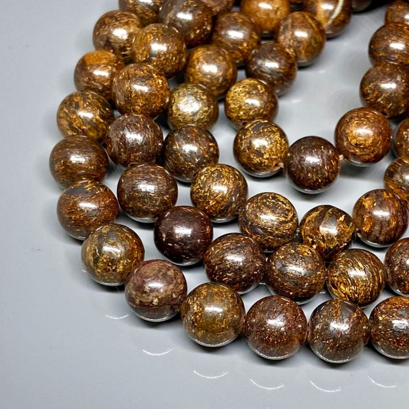 Natural Bronzite 10mm Smooth Round AAA Grade Gemstone Beads Strand