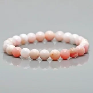 Natural Pink Opal 10mm Smooth Round AA Grade Gemstone Beads Stretch Bracelet