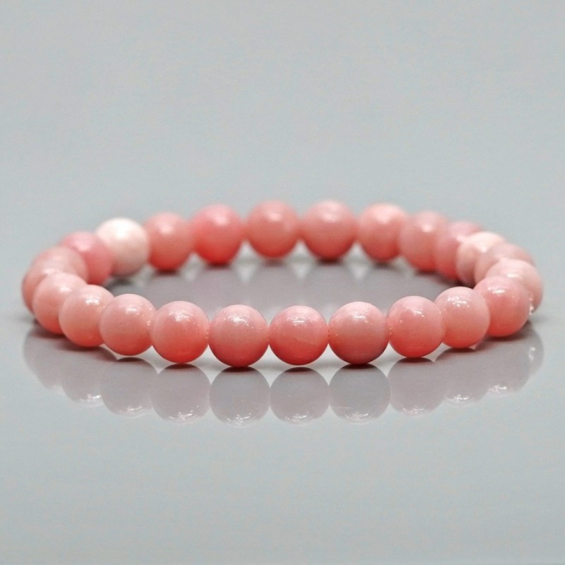 Natural Dyed Pink Opal 10mm Smooth Round AA Grade Gemstone Beads Stretch Bracelet