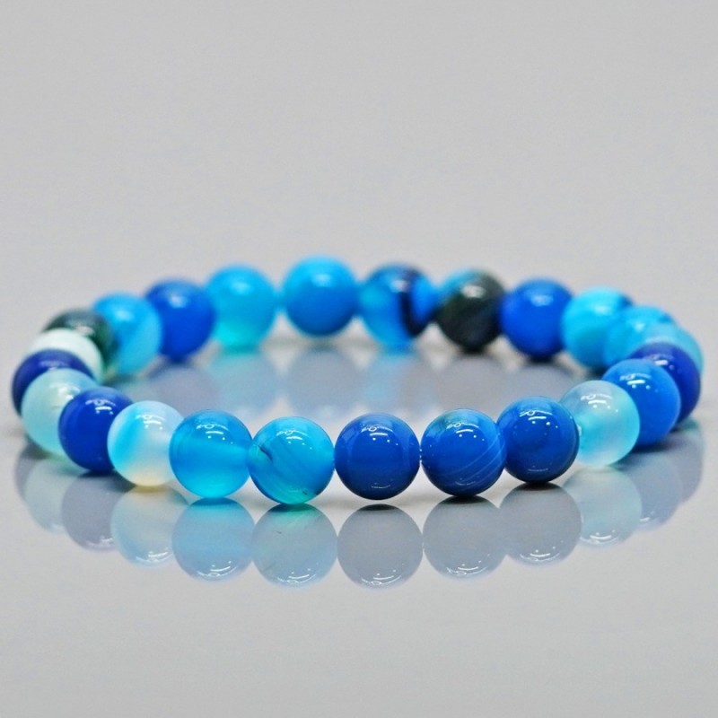 Natural Dyed Blue Onyx 10mm Smooth Round AA Grade Gemstone Beads Stretch Bracelet