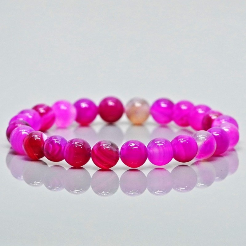 Natural Dyed Pink Onyx 10mm Smooth Round AA Grade Gemstone Beads Stretch Bracelet
