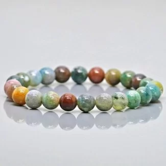 Natural Indian Agate 10mm Smooth Round AAA Grade Gemstone Beads Stretch Bracelet