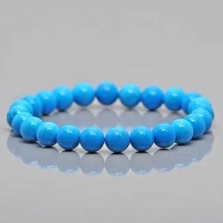 Natural Dyed Magnesite Turquoise 8mm Smooth Round AAA Grade Gemstone Beads Stretch Bracelet