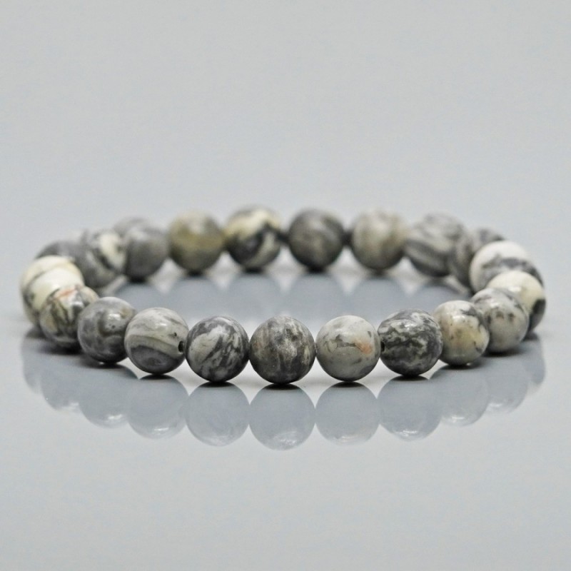 Natural Grey Jasper 10mm Smooth Round AA Grade Gemstone Beads Stretch Bracelet