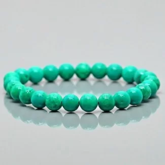 Natural Dyed Magnesite Turquoise 8mm Smooth Round AAA Grade Gemstone Beads Stretch Bracelet