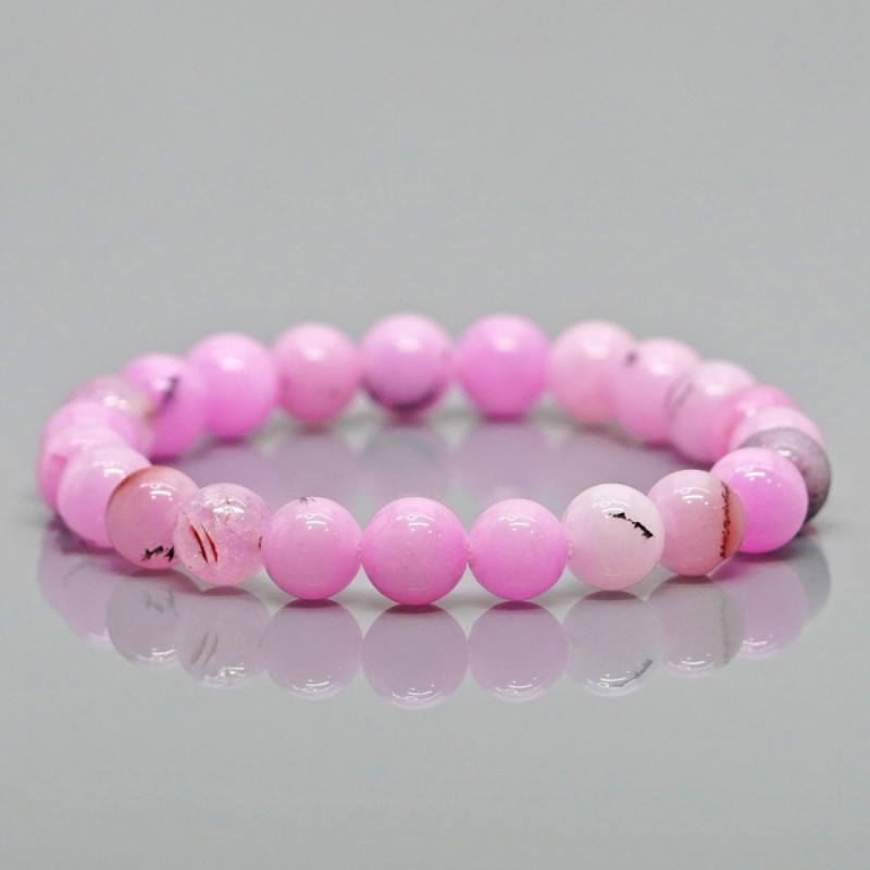Natural Dyed Pink Opal 8mm Smooth Round AA Grade Gemstone Beads Stretch Bracelet