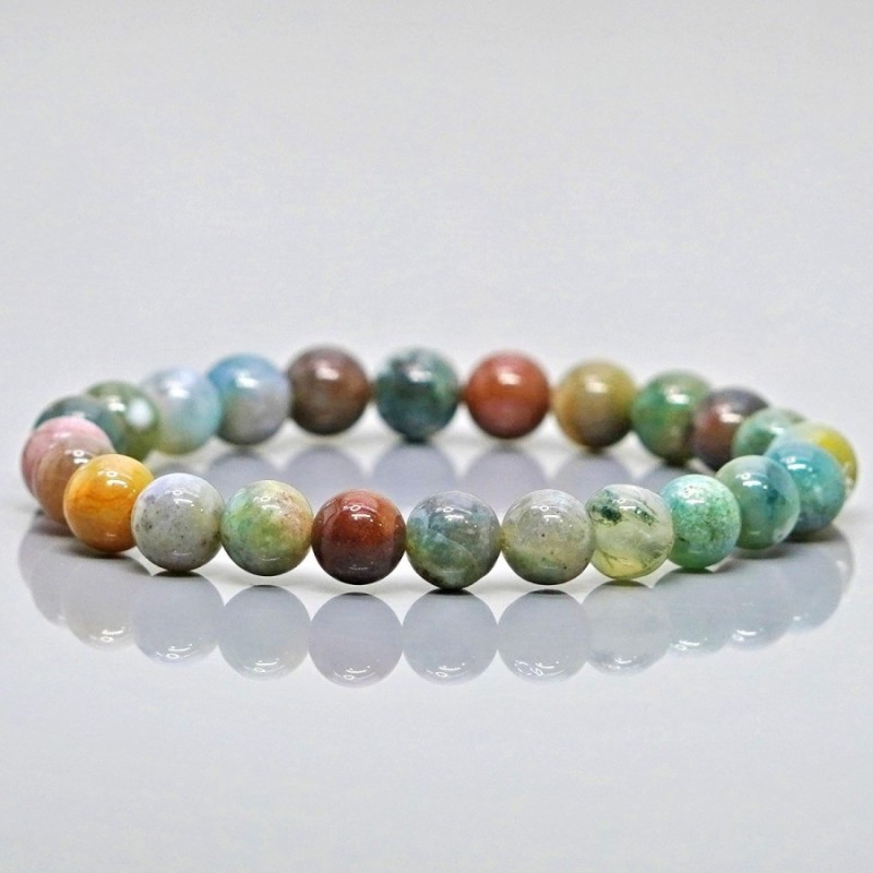 Natural Indian Agate 8mm Smooth Round AAA Grade Gemstone Beads Stretch Bracelet