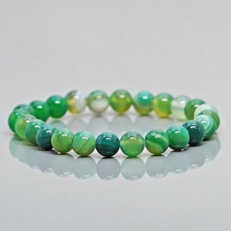 Natural Dyed Green Onyx 8mm Smooth Round AA Grade Gemstone Beads Stretch Bracelet