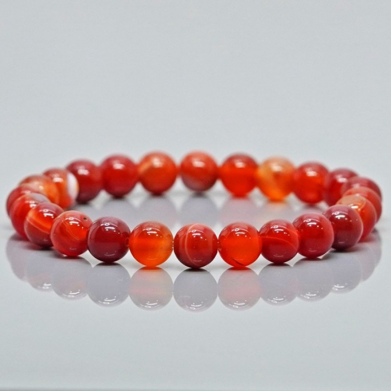 Natural Dyed Red Onyx 8mm Smooth Round AA Grade Gemstone Beads Stretch Bracelet